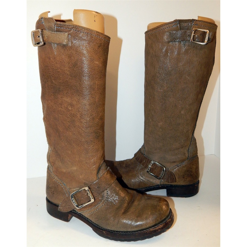 Frye Jenna Distressed Brown‎ Leather Studded Tall Riding Boots 7.5 B $388rt